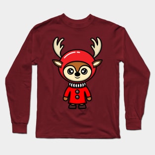 kawaii doodle cute deer christmas Long Sleeve T-Shirt